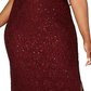 Vestido de festa feminino plus size com sobreposição de renda e lantejoulas, tamanho vinho 14W