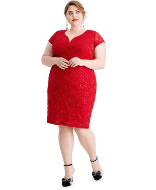 Connected Women's Metallic Sheath Dress Red Size 24W