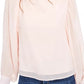 Blusa feminina com manga volumosa e perguntas e respostas, rosa, tamanho extrapequeno
