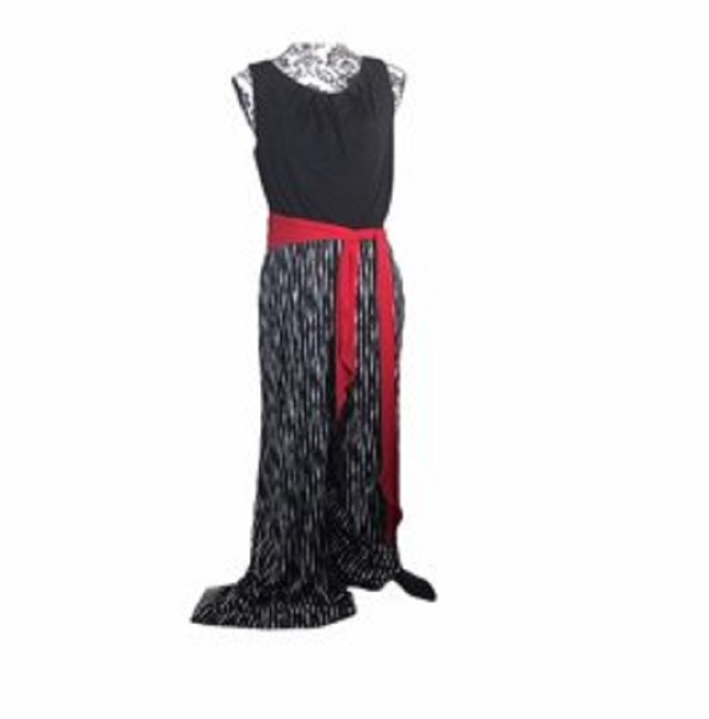 Macacão feminino Connected Apparel com estampa de blocos de cores, sem mangas, decote redondo, perna larga, preto, tamanho 10 P