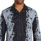 Camisa de acampamento masculina Tallia Slim Fit Performance Stretch Ornate Paisley manga comprida preta tamanho pequeno