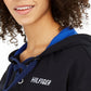 Tommy Hilfiger Moletom com capuz esportivo feminino com cadarço, preto, tamanho X-S