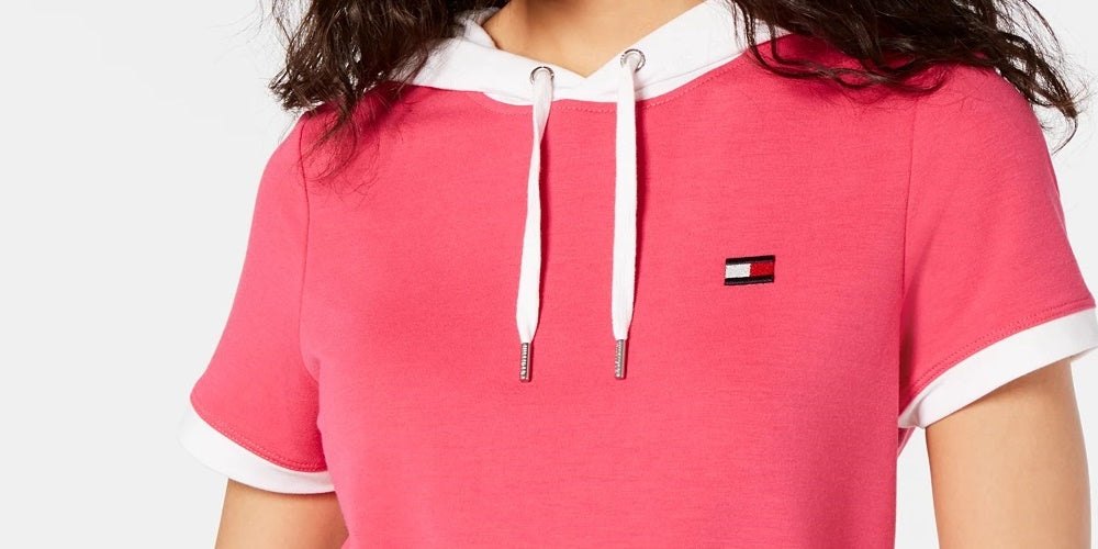 Tommy Hilfiger Sport Crop Top Feminino com Capuz e Blocos de Cor Rosa Tamanho X-G