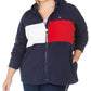 Jaqueta com capuz Tommy Hilfiger Sport Plus Size Colorblocked feminina, azul marinho, tamanho 2X