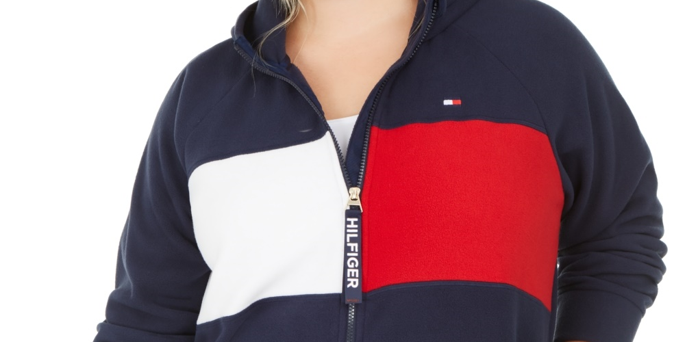 Jaqueta com capuz Tommy Hilfiger Sport Plus Size Colorblocked feminina, azul marinho, tamanho 2X
