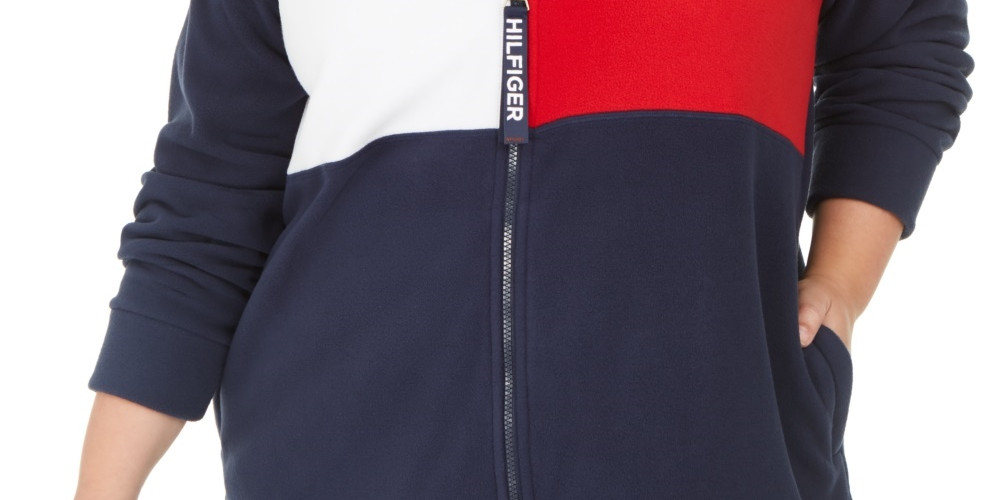 Jaqueta com capuz Tommy Hilfiger Sport Plus Size Colorblocked feminina, azul marinho, tamanho 2X
