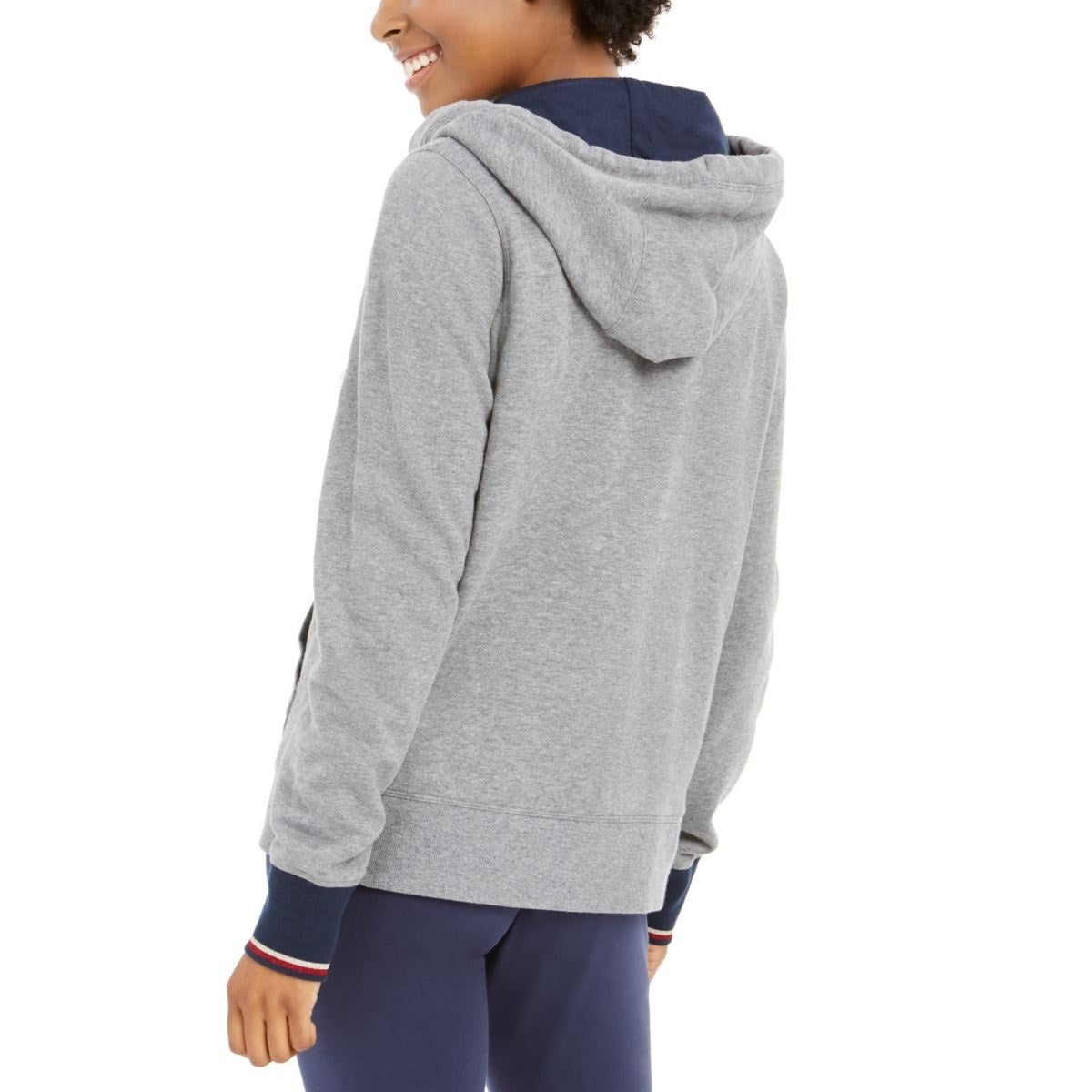 Tommy Hilfiger Sport com capuz e logotipo com zíper feminino, cinza, tamanho pequeno