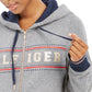 Tommy Hilfiger Sport com capuz e logotipo com zíper feminino, cinza, tamanho pequeno