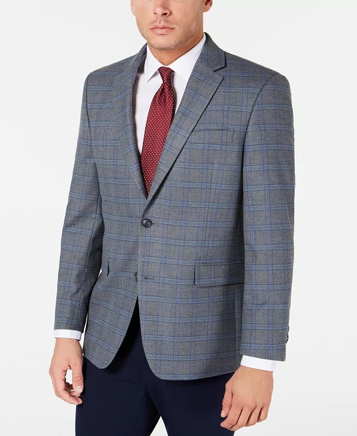 Tommy Hilfiger Masculino Modern Fit Thflex Stretch Windowpane Sport Coat Cinza Tamanho 44