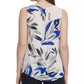 Blusa feminina DKNY com decote redondo e estampa azul-escuro, tamanho médio