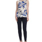 Blusa feminina DKNY com decote redondo e estampa azul-escuro, tamanho médio