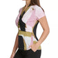 Blusa feminina DKNY com estampa de sobrepeliz e gola alta, rosa brilhante, tamanho XX-G