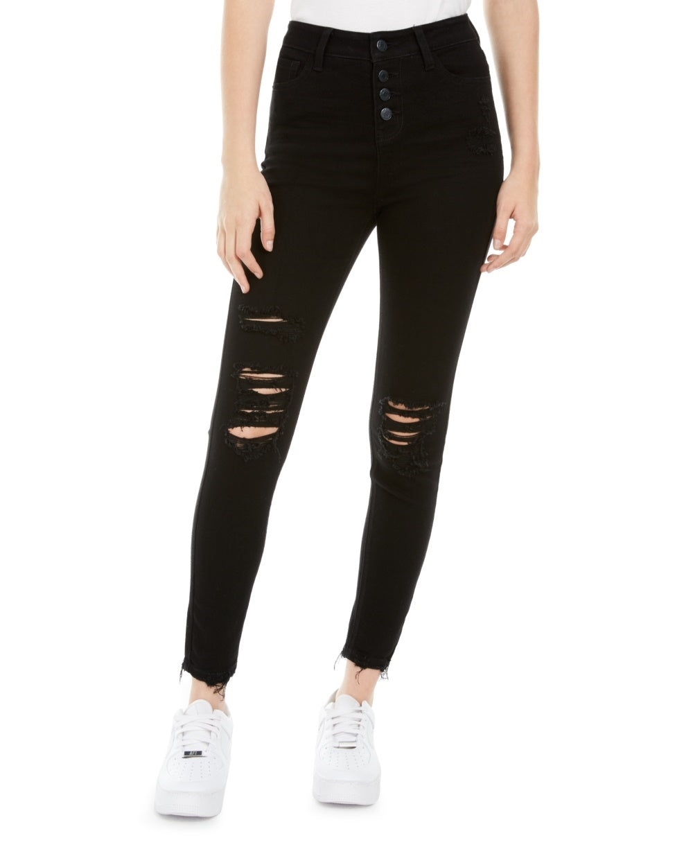 Calça jeans rasgada com botões Vanilla Star Junior, preta, tamanho 5