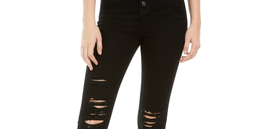 Calça jeans rasgada com botões Vanilla Star Junior, preta, tamanho 5