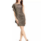 Vestido feminino metálico assimétrico justo Vince Camuto, tamanho 6, dourado