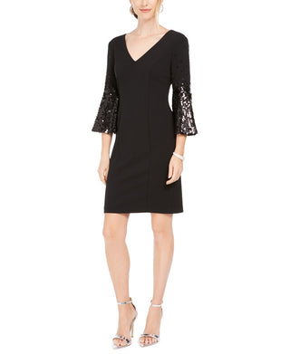 Vestido de coquetel feminino Vince Camuto com lantejoulas e manga flare, preto, tamanho 14