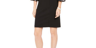 Vestido de coquetel feminino Vince Camuto com lantejoulas e manga flare, preto, tamanho 14