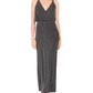 Vestido de noite feminino Vince Camuto com glitter, zíper, alças finas, decote em V, comprimento total, preto, tamanho 8