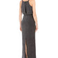 Vestido de noite feminino Vince Camuto com glitter, zíper, alças finas, decote em V, comprimento total, preto, tamanho 8