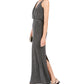 Vestido de noite feminino Vince Camuto com glitter, zíper, alças finas, decote em V, comprimento total, preto, tamanho 8