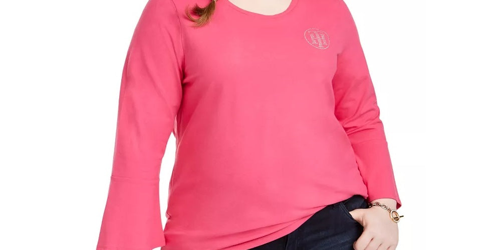 Tommy Hilfiger Top Feminino com Manga Sino e Estampa Rosa Tamanho 1X