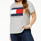 Camiseta Tommy Hilfiger Feminina de Algodão com Logotipo Cinza Tamanho 2X