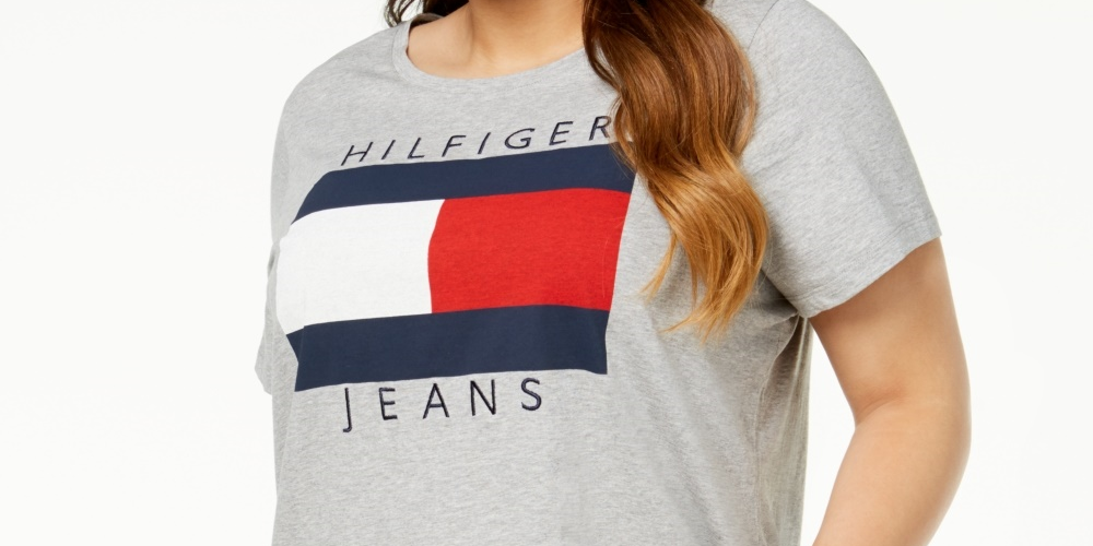Camiseta Tommy Hilfiger Feminina de Algodão com Logotipo Cinza Tamanho 2X