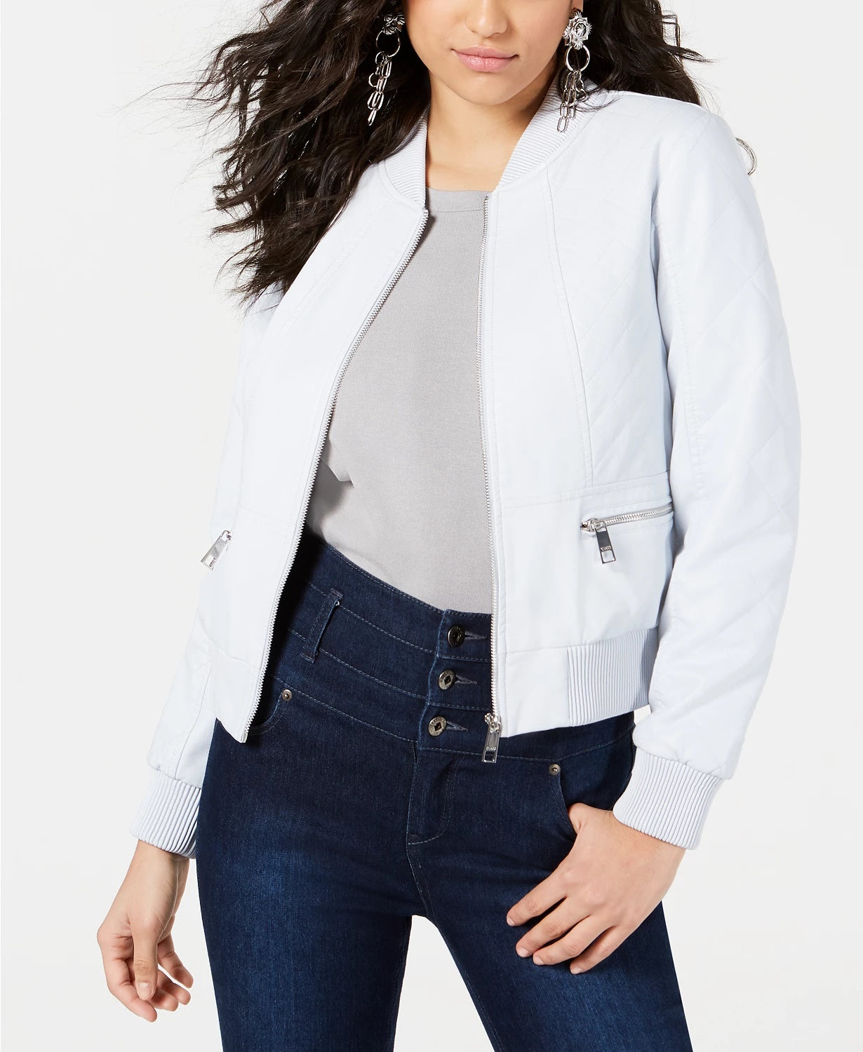 Jaqueta bomber Melissa de couro sintético Guss feminina, azul marinho, tamanho pequeno
