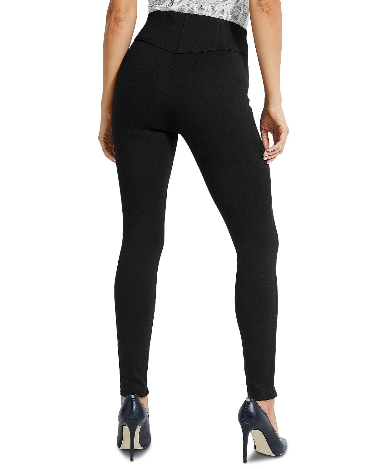 Calça skinny Guess Kumiko com zíper frontal, preta, tamanho médio