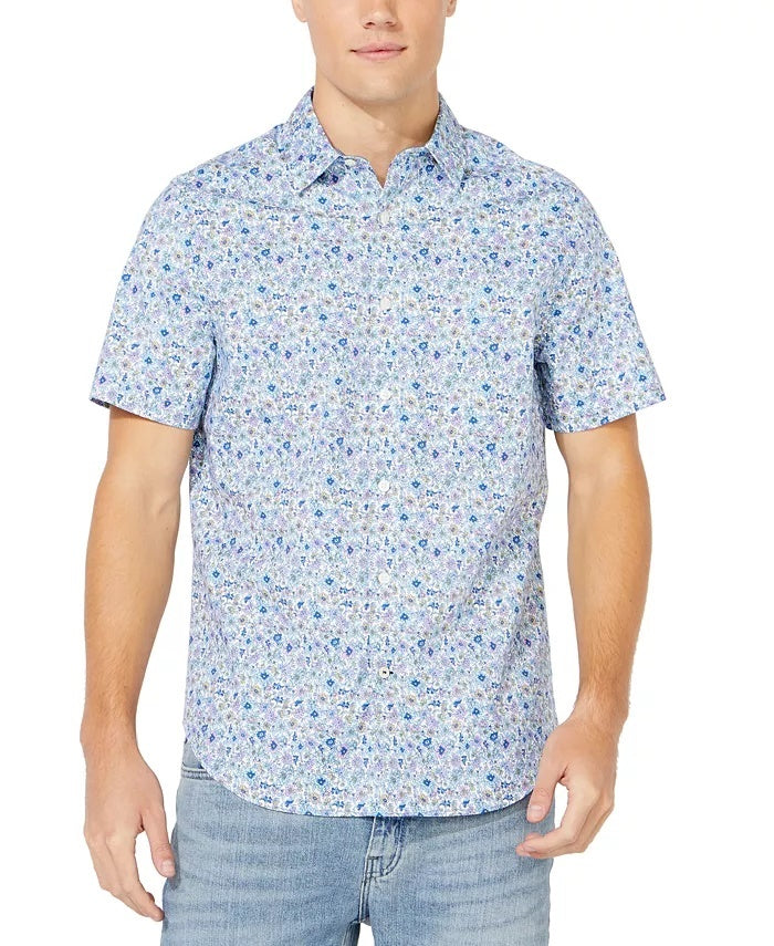 Camisa Oxford de manga curta com estampa floral da coleção Blue Sail Masculina Nautica, tamanho natural XX-G