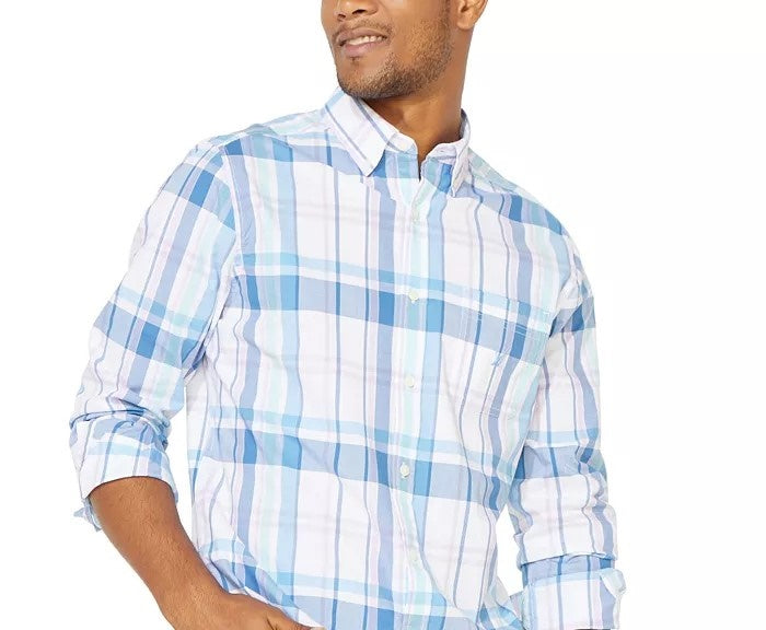 Camisa xadrez azul vela masculina Nautica tamanho natural médio