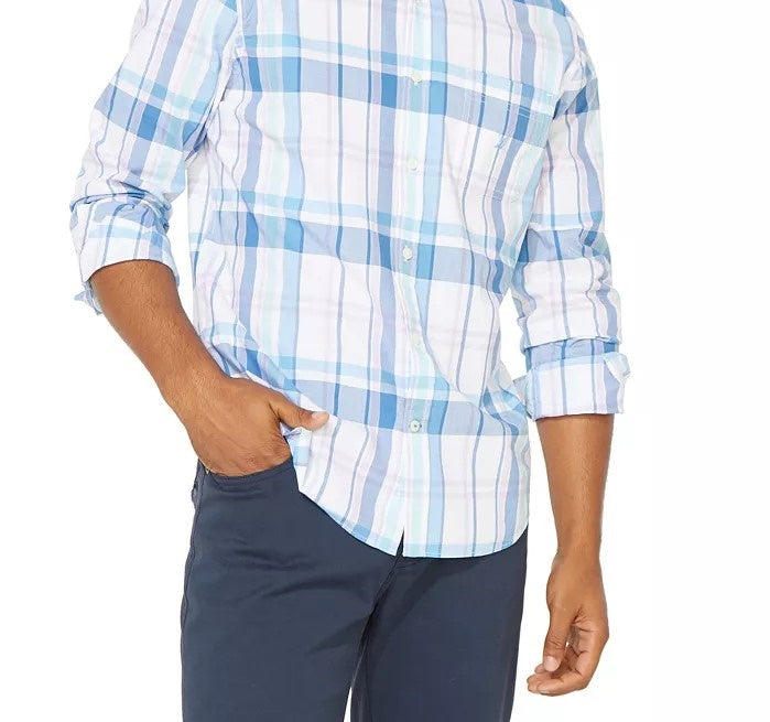 Camisa xadrez azul vela masculina Nautica tamanho natural médio