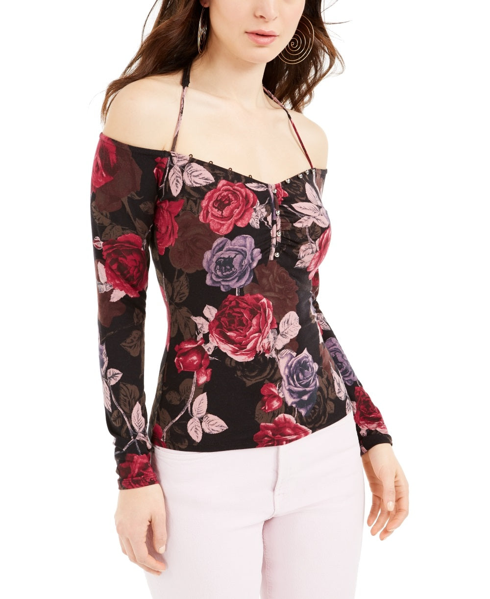 Blusa estampada Julissa ombro a ombro Guess feminina - preta tamanho X-S