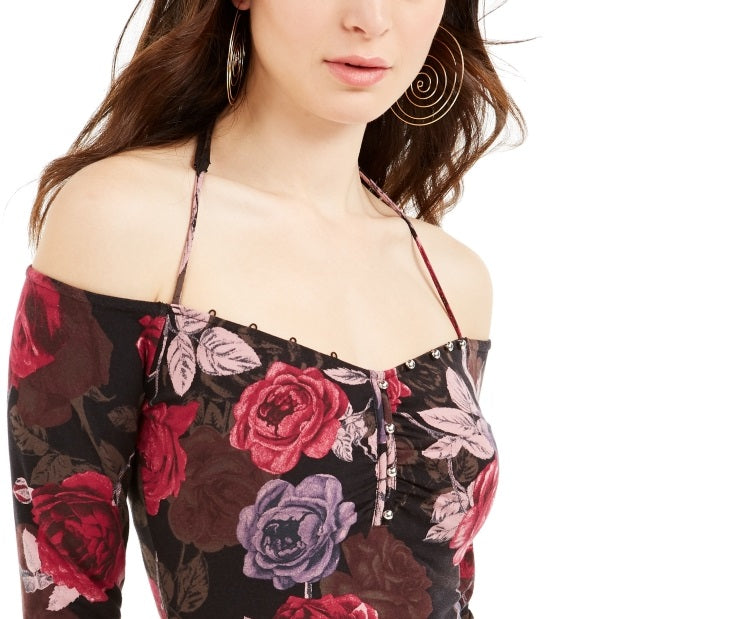 Blusa estampada Julissa ombro a ombro Guess feminina - preta tamanho X-S