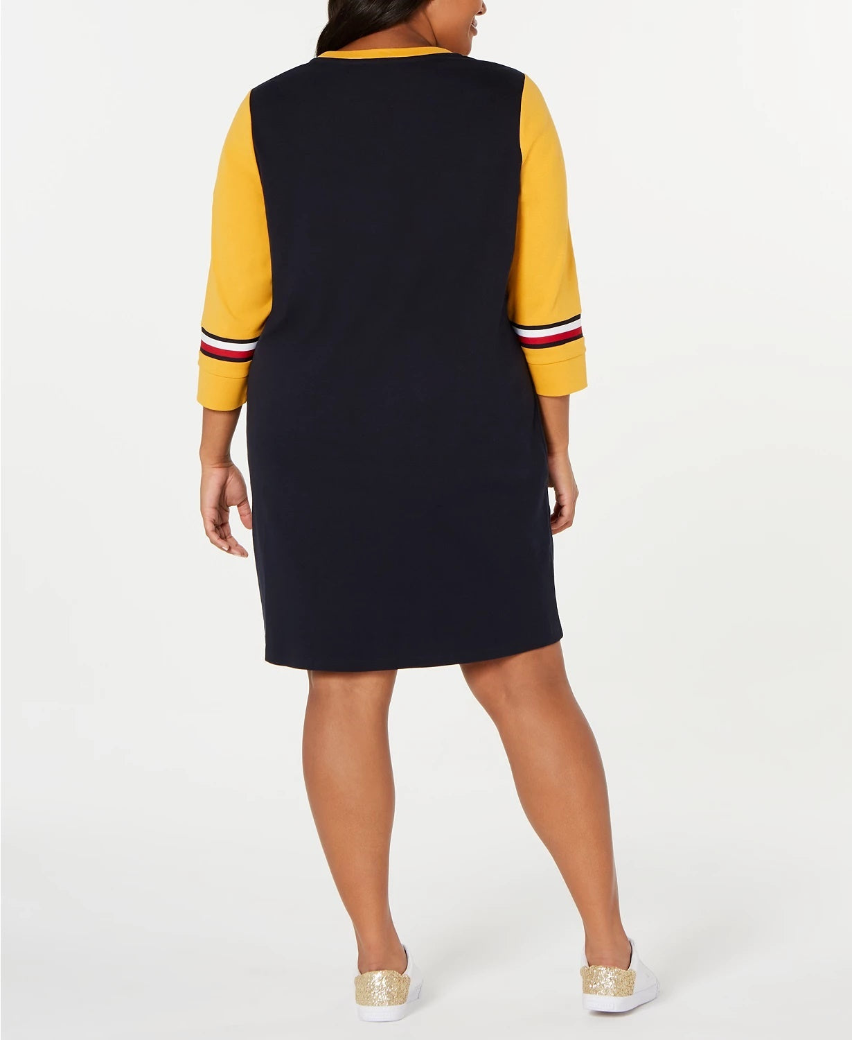 Vestido moletom feminino Tommy Hilfiger plus size com listras de algodão, amarelo, tamanho 1X