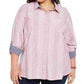 Camisa listrada de algodão feminina Tommy Hilfiger vermelha tamanho 2X
