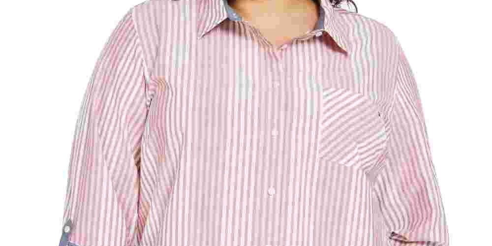 Camisa listrada de algodão feminina Tommy Hilfiger vermelha tamanho 2X