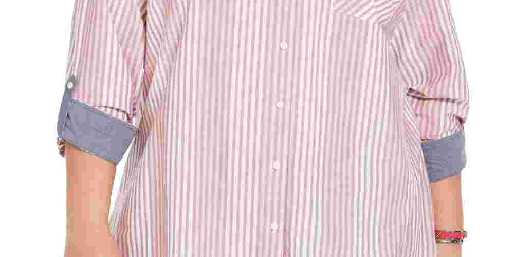 Camisa listrada de algodão feminina Tommy Hilfiger vermelha tamanho 2X