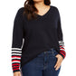 Suéter feminino Tommy Hilfiger Plus Size Ivy com manga listrada, azul, tamanho 0X