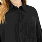 Blusa feminina Michael Kors Plus Swiss Dot com botões, preta, tamanho 1X