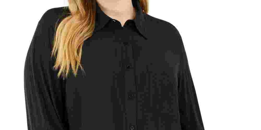 Blusa feminina Michael Kors Plus Swiss Dot com botões, preta, tamanho 1X