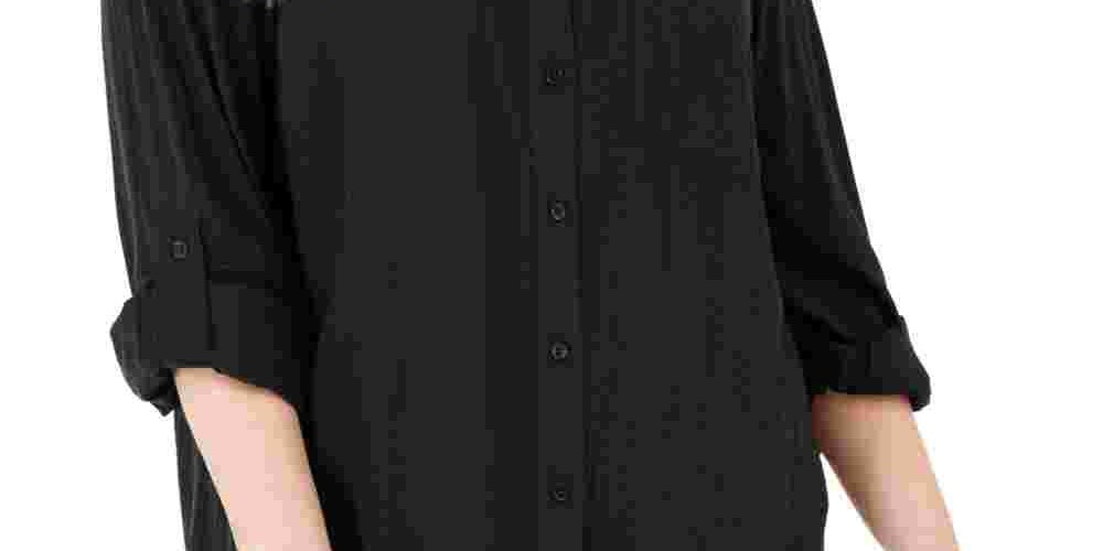 Blusa feminina Michael Kors Plus Swiss Dot com botões, preta, tamanho 1X
