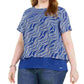 Blusa feminina plus size Michael Kors com estampa e costas abertas, azul, tamanho 3X
