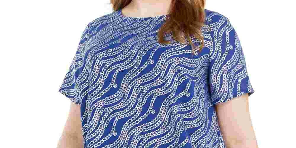 Blusa feminina plus size Michael Kors com estampa e costas abertas, azul, tamanho 3X