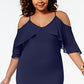 Vestido longo plus size de chiffon com ombros descobertos, azul marinho, tamanho 2X, da coleção NY para mulheres