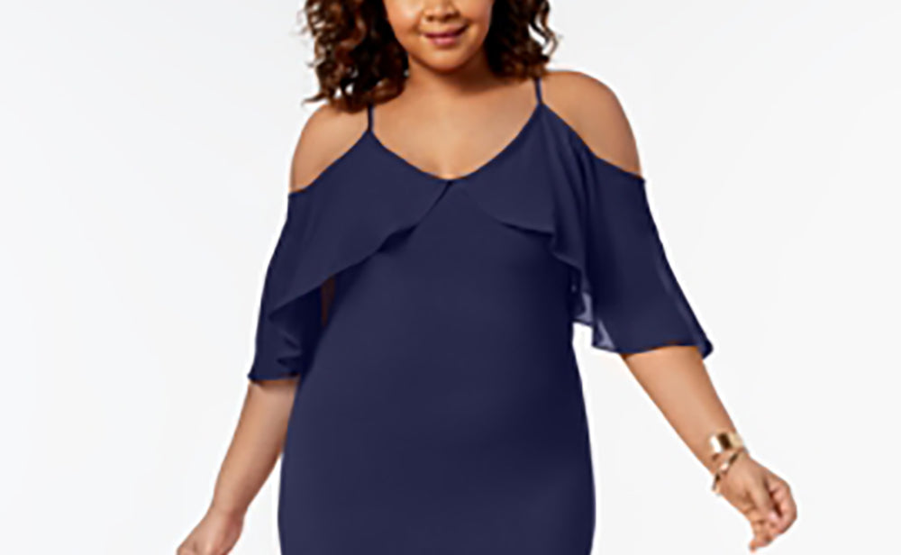 Vestido longo plus size de chiffon com ombros descobertos, azul marinho, tamanho 2X, da coleção NY para mulheres