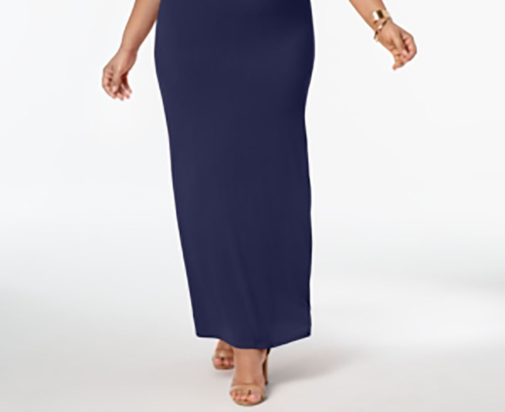 Vestido longo plus size de chiffon com ombros descobertos, azul marinho, tamanho 2X, da coleção NY para mulheres