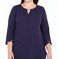 Túnica feminina NY Collection com bainha arredondada, azul, tamanho 1X