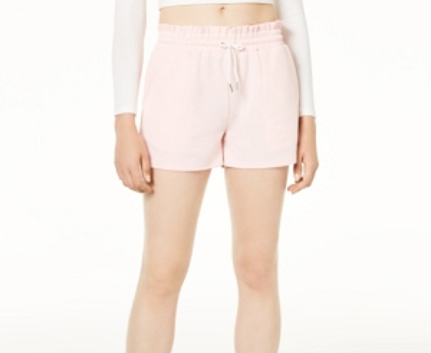 Shorts curtos femininos com cintura alta e amarração rosa, tamanho pequeno