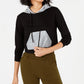 Moletom com capuz refletivo contrastante feminino, preto, tamanho pequeno